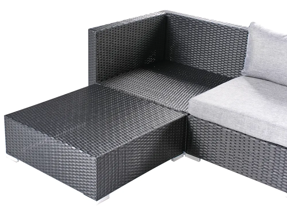 Garden Corner Sofa with Table 4 Seater SANO PE Rattan Black Right Hand_976028