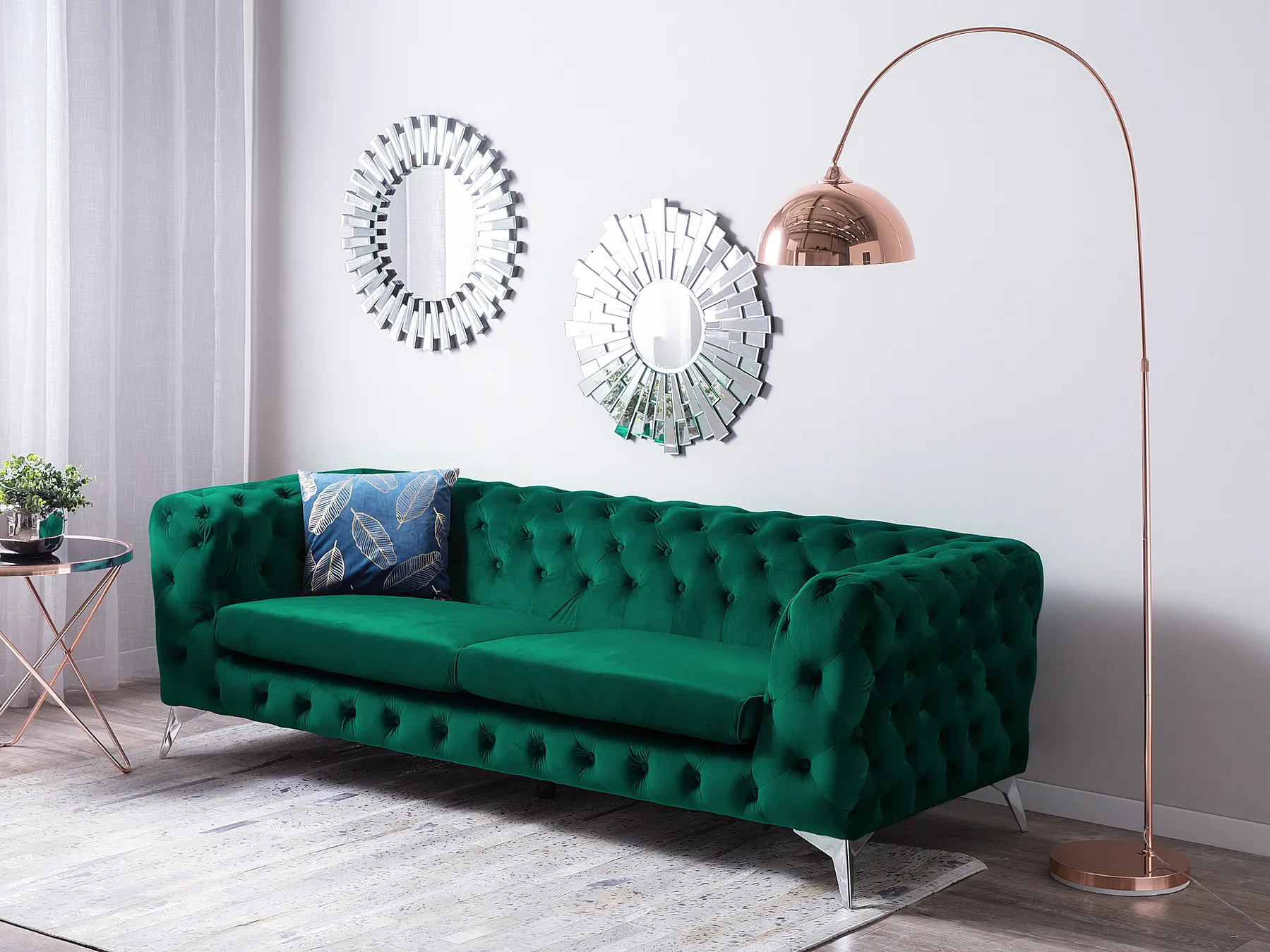 Sofa 3 Seater SOTRA Velvet Emerald Green_727288