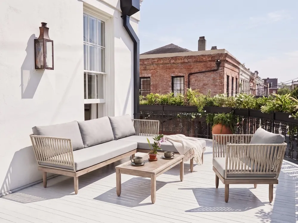 Garden Lounge Set with Table 4 Seater CREMONA Acacia Wood Brown/ Grey Left Hand_1099474