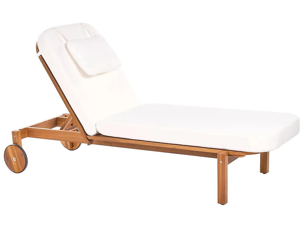 Sun Lounger with Cushion LATERZA  Reclining Certified Acacia Wood White_1165853