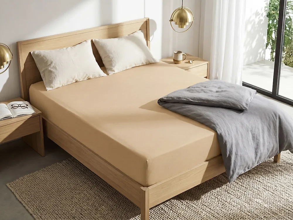 Muotoonommeltu lakana JANBU 140 x 200 cm Puuvilla Beige_1178589