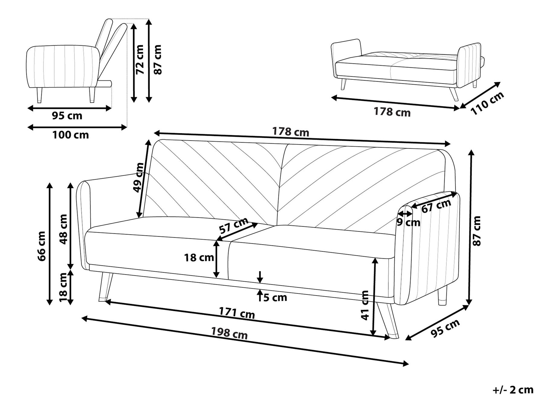 Sofa Bed 3 Seater SENJA Faux Linen Green_944770
