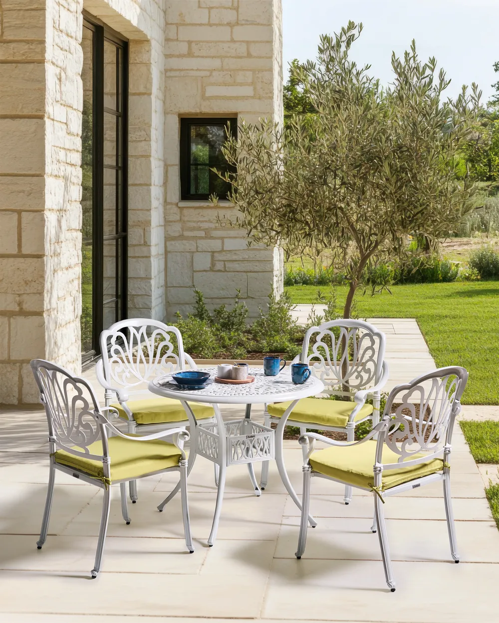 Set of 4 Garden Chairs with Cushions ANCONA Metal Off-White