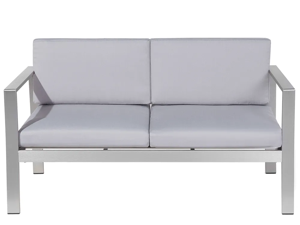 Garden Bench with Cushion SALERNO 142 cm Metal Light Grey