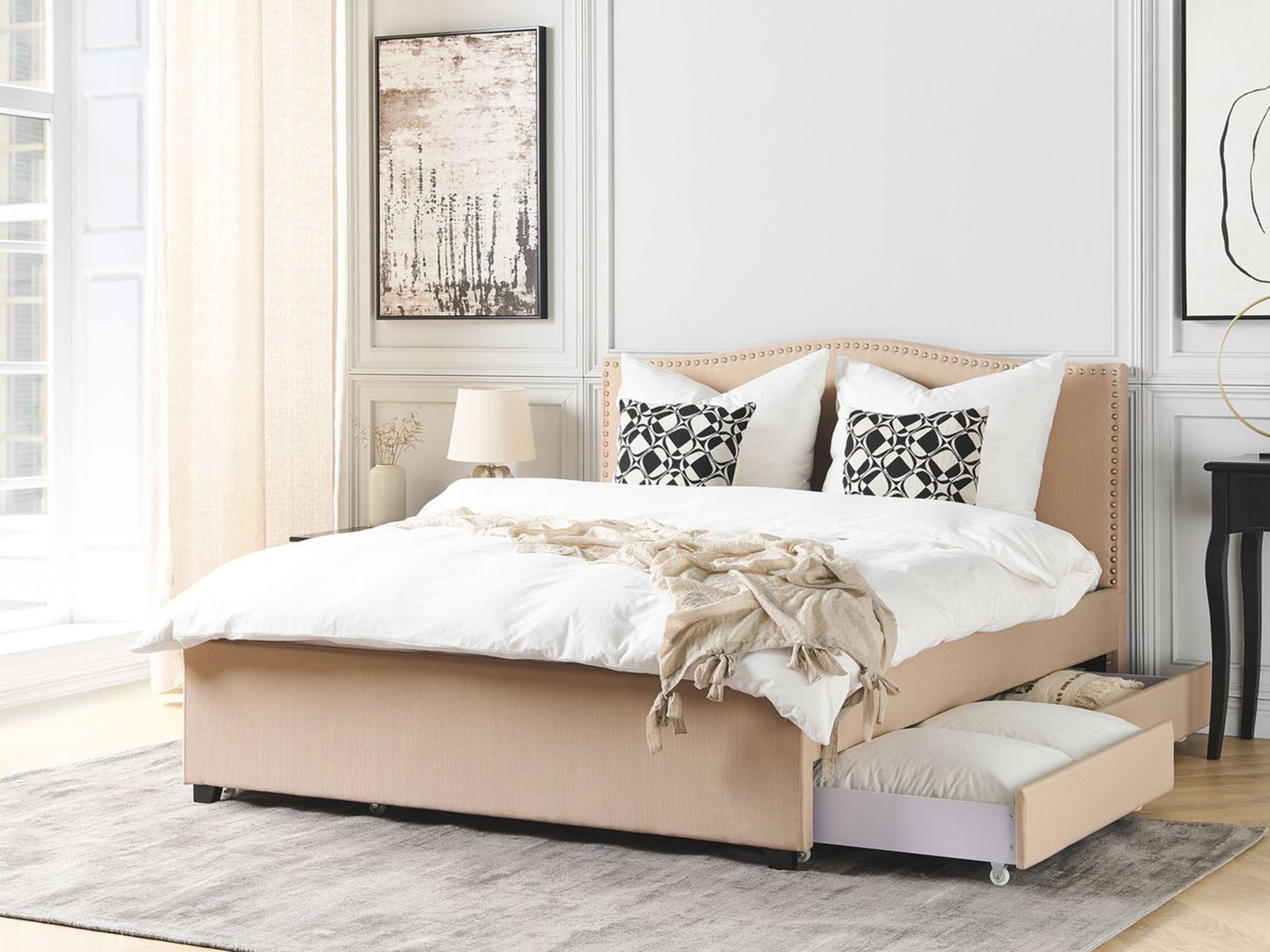 Sänky laatikoilla MONTPELLIER Kangas Beige 180 x 200 cm_1182715