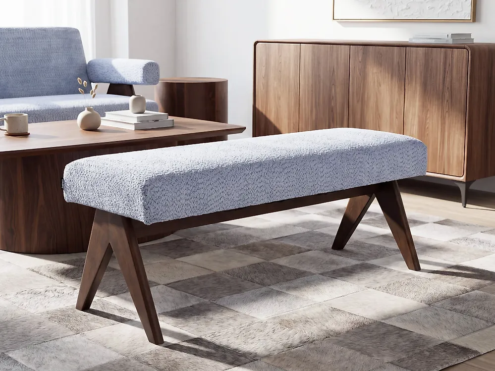 Upholstered Bench TAMRE Chenille Light Blue/ Dark Brown_1194076