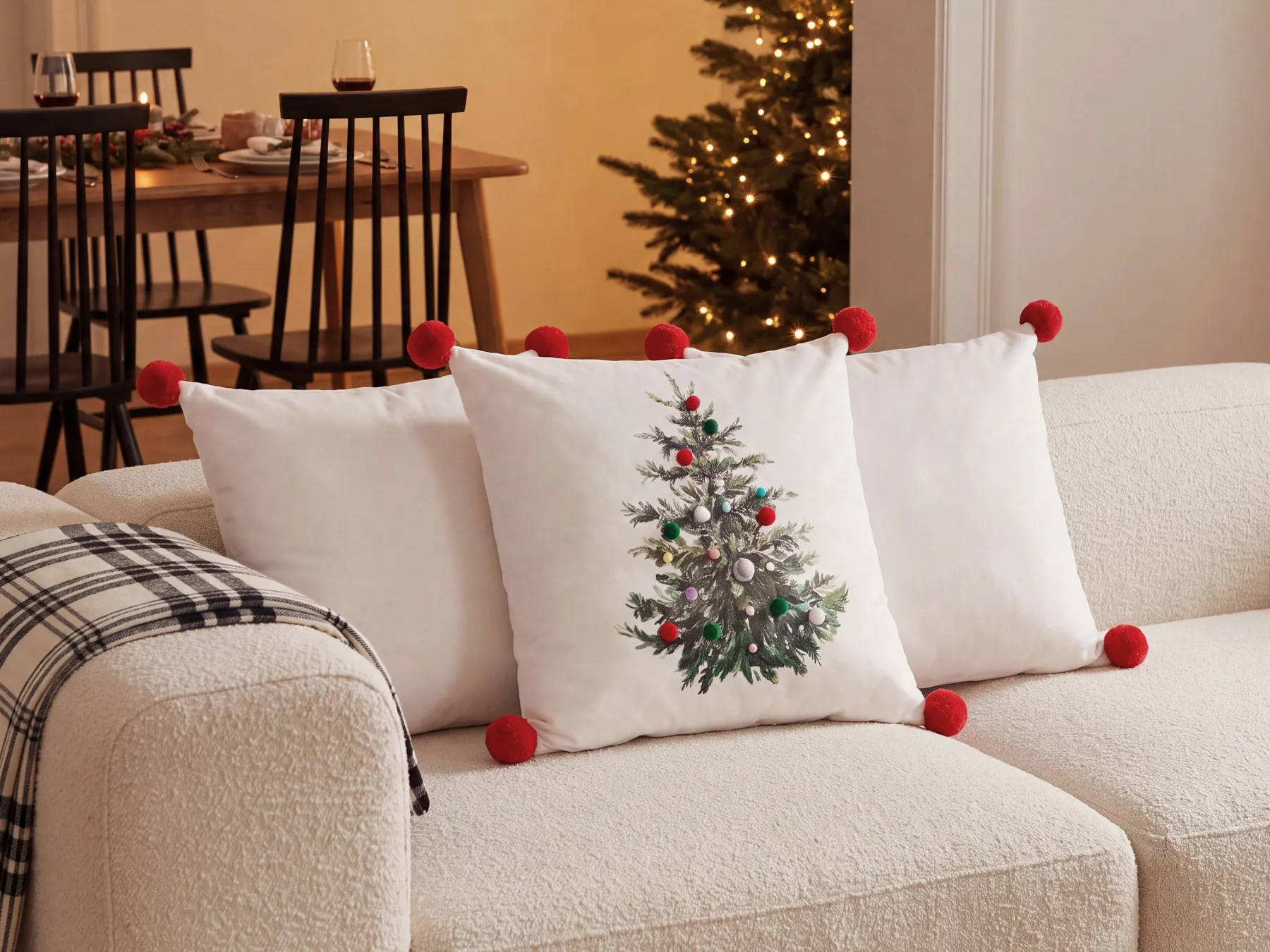 Set of 3 Decorative Cushions NIVALIS 45 x 45 cm White Christmas Motif_1124881