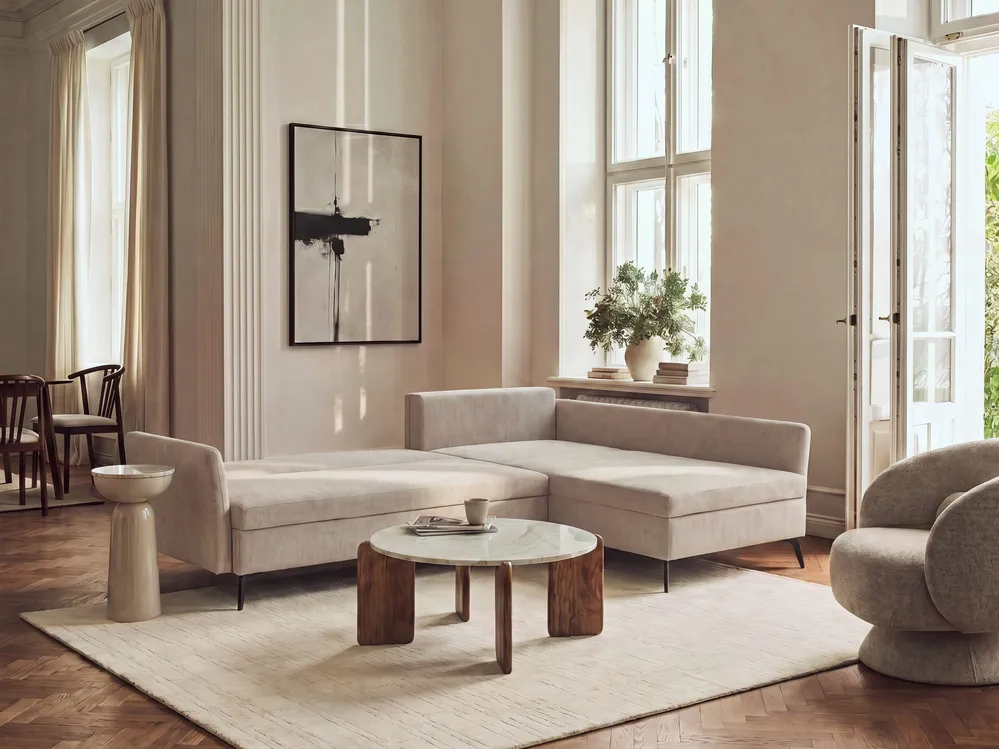 Corner Sofa Bed 3 Seater KOGE with Storage Fabric Beige Left Hand_1087746