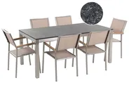 Trädgårdsmatgrupp 6-sits GROSSETO Granit Flammad Svart/ Beige_434001