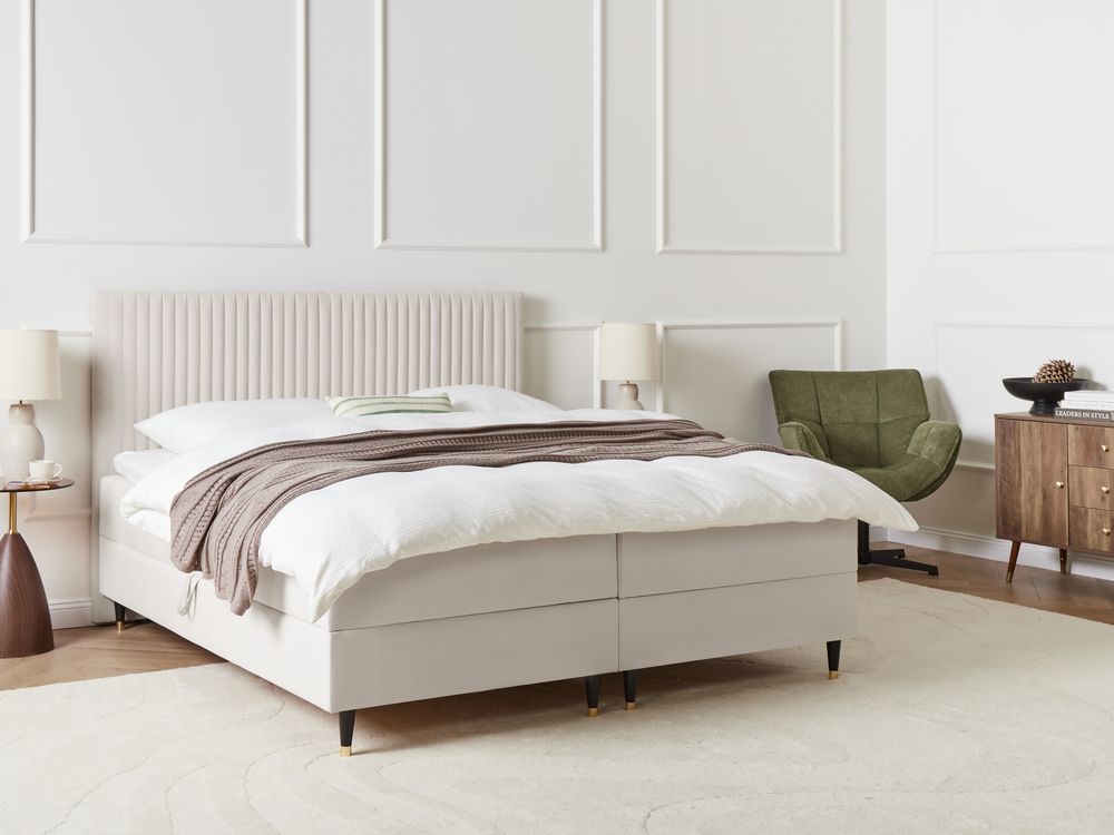 Kontinentalseng med oppbevaring DAME Fløyel Off white 180 x 200 cm