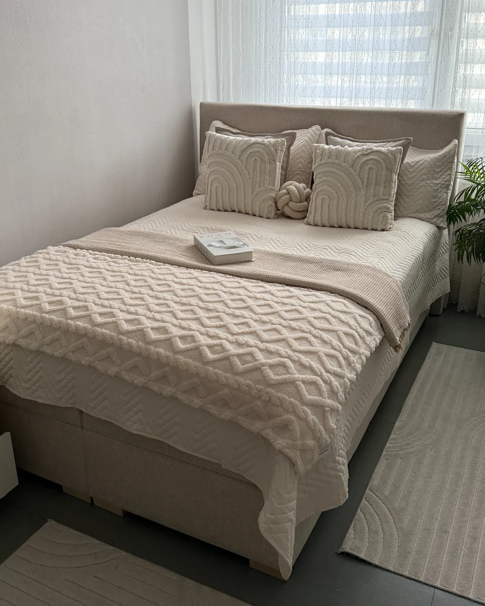 Divan Bed with Storage MAJOR Fabric Light Beige 140 x 200 cm (EU Double)_1047397