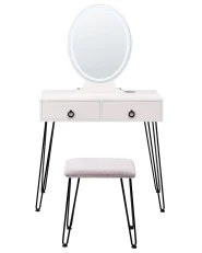 Sminkbord med spegel och pall SOYE LED Vit_1105885
