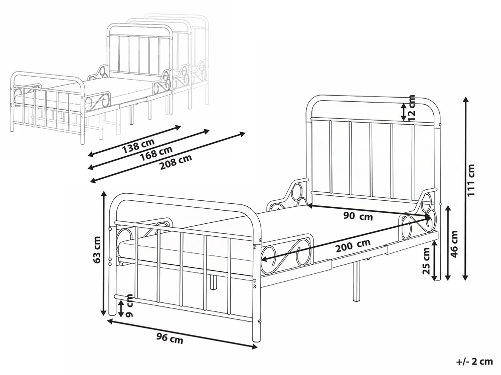 Extendable Kids Bed Metal ANAIS 90 x 200 cm (EU Single) Black_1033456