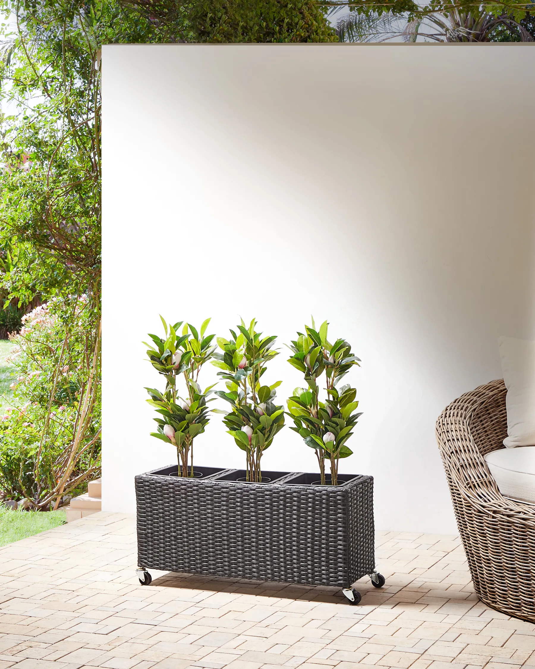 Plant Pot BELLIS 82 cm PE Rattan Black_896864