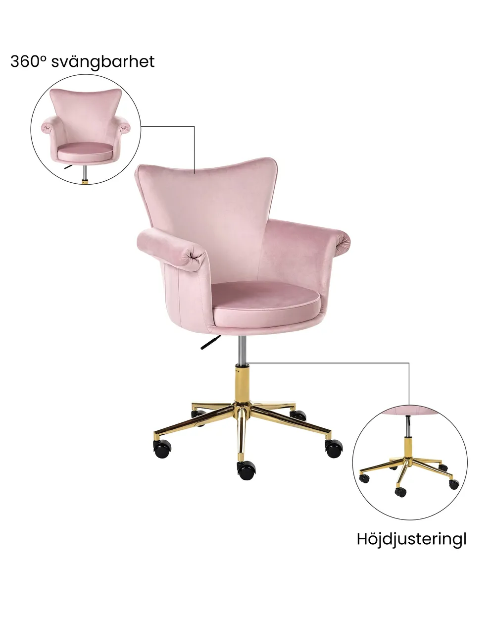 Skrivbordsstol VELENCIA Sammet Pastellrosa_1065148