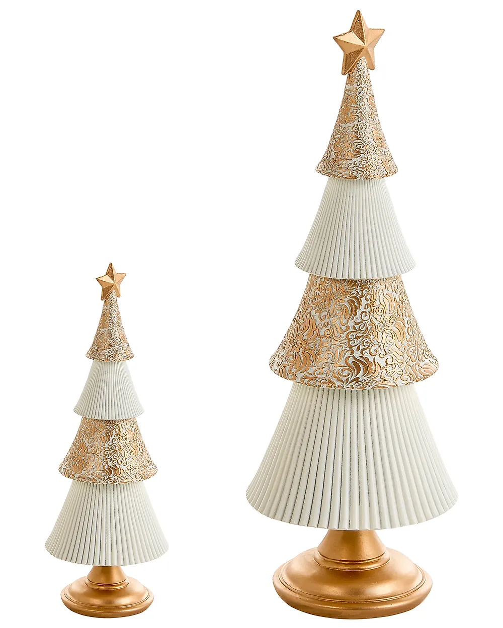 Set of 2 Christmas Decorations ASPO 32/41 cm Christmas Tree Off-White/ Gold