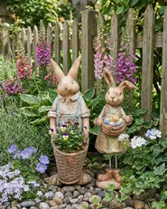 Set of 2 Garden Statues CALCATA Rabbit Multicolour_1054708