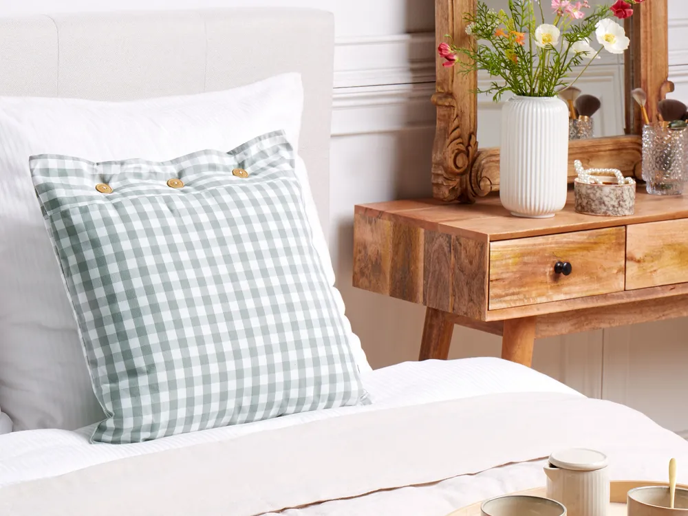 Throw Cushion TALYA 45 x 45 cm Mint Green Checked