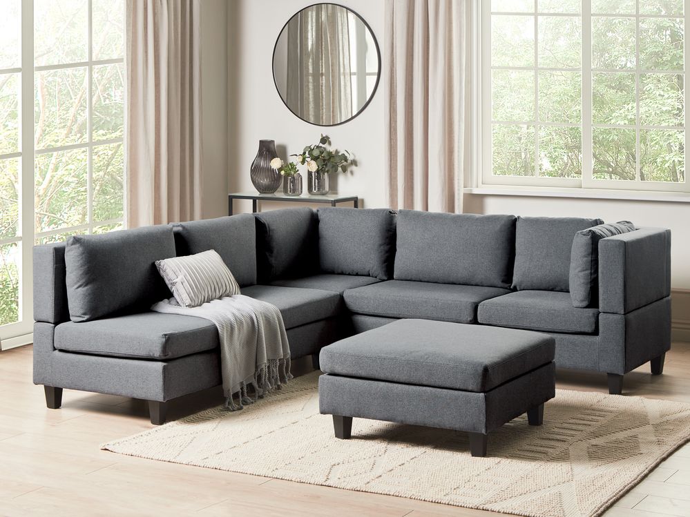 Modular Corner Sofa 5 Seater UNSTAD with Ottoman Fabric Dark Grey Left Hand