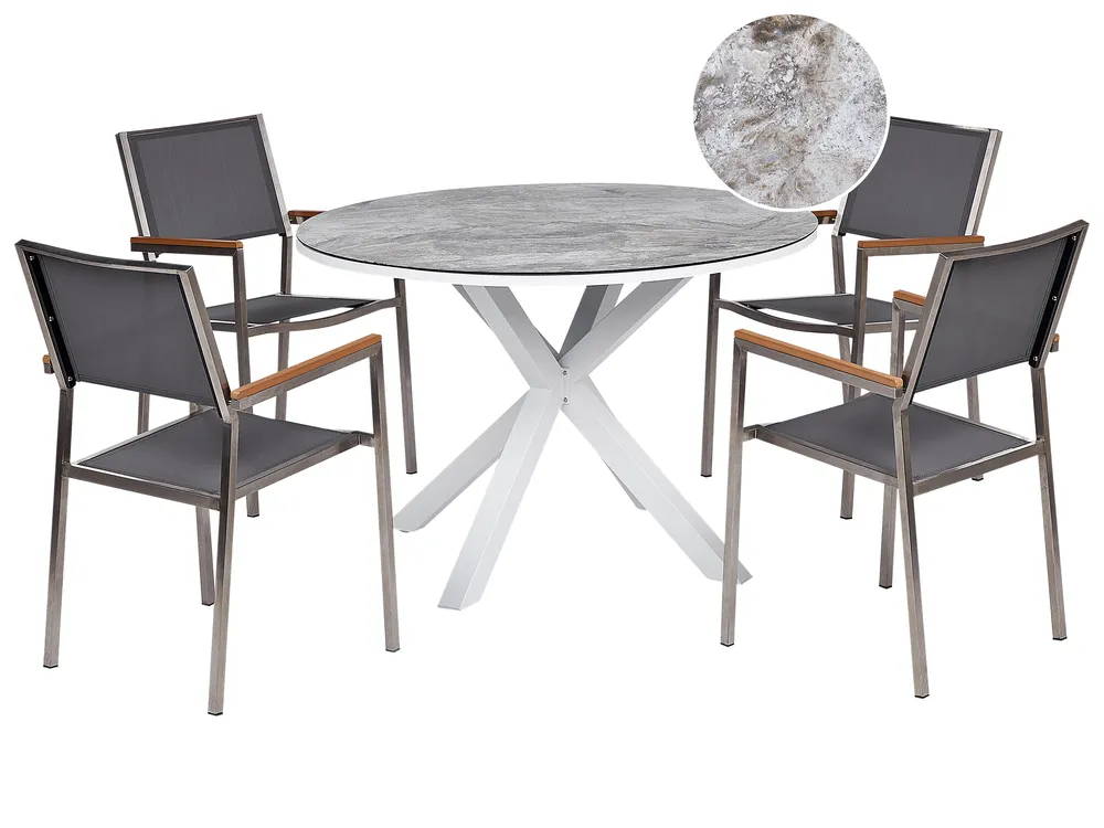 Garden Dining Set 4 Seater MALETTO/GROSSETO Metal Marble Effect Grey/ White