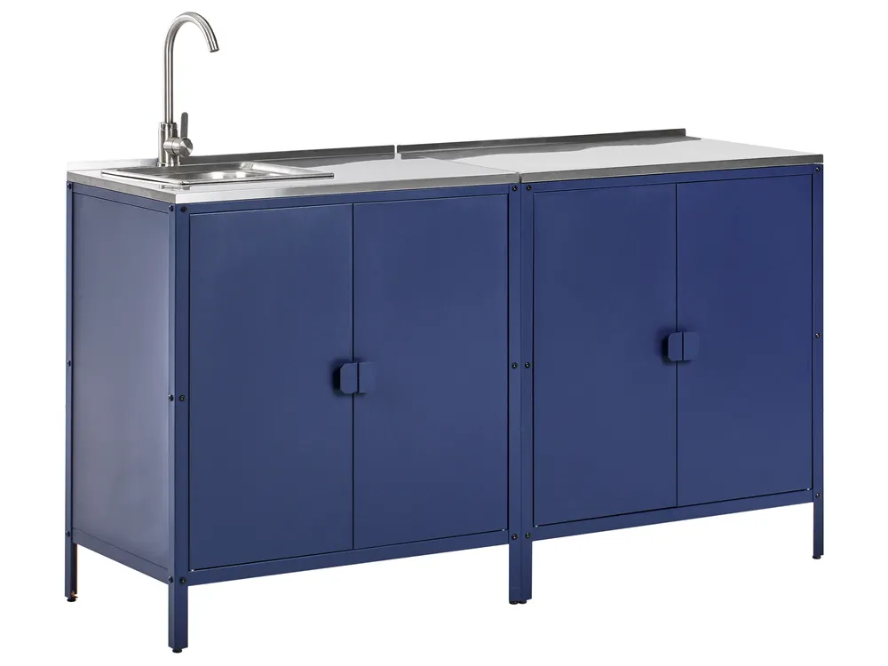 2 Piece Outdoor Kitchen Set with Sink VILAMA Blue Metal_974579