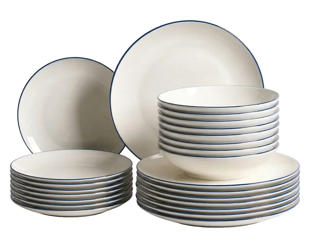 Set of 24 Dinnerware CUMIN Porcelain Off-White/ Blue