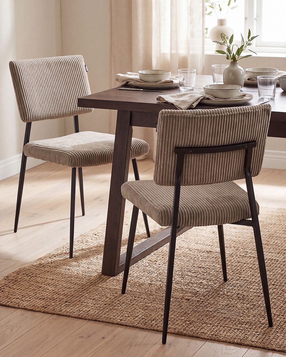 Set of 2 Dining Chairs STURGIS Corduroy Taupe