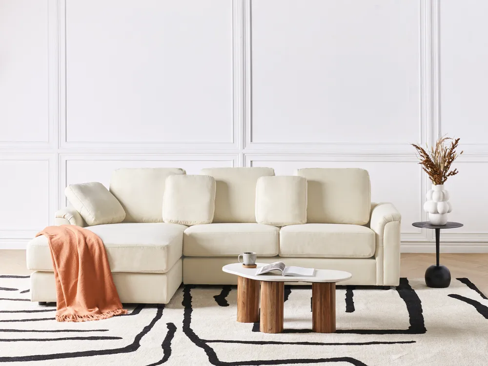 Corner Sofa 4 Seater KOHLO Fabric Light Beige Right Hand