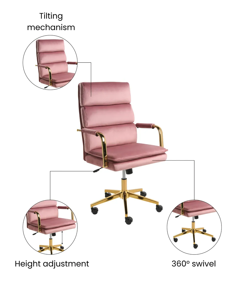 Office Chair VAMURE Velvet Pink_1071137