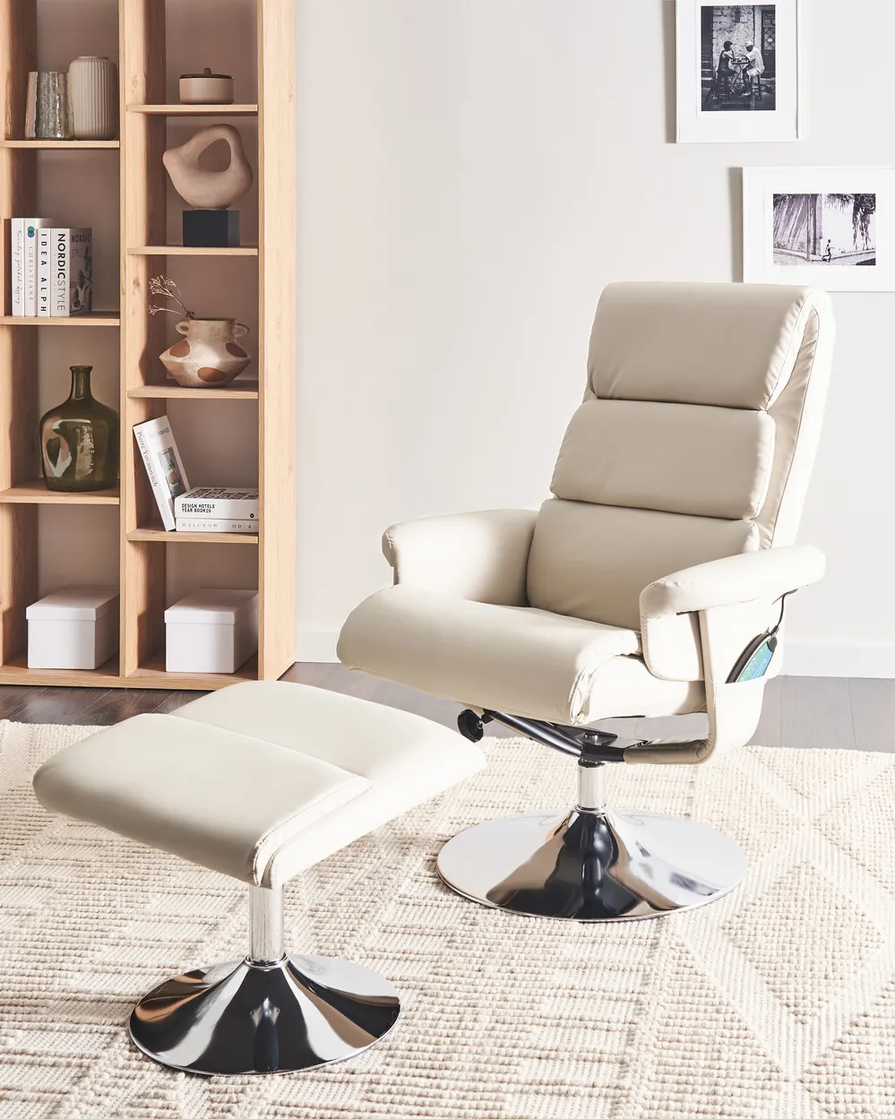 Massage Chair LEGEND with Footstool Faux Leather Light Beige