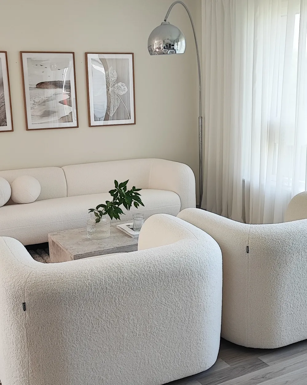 Sofa 3 Seater LEIREN Boucle White_933292