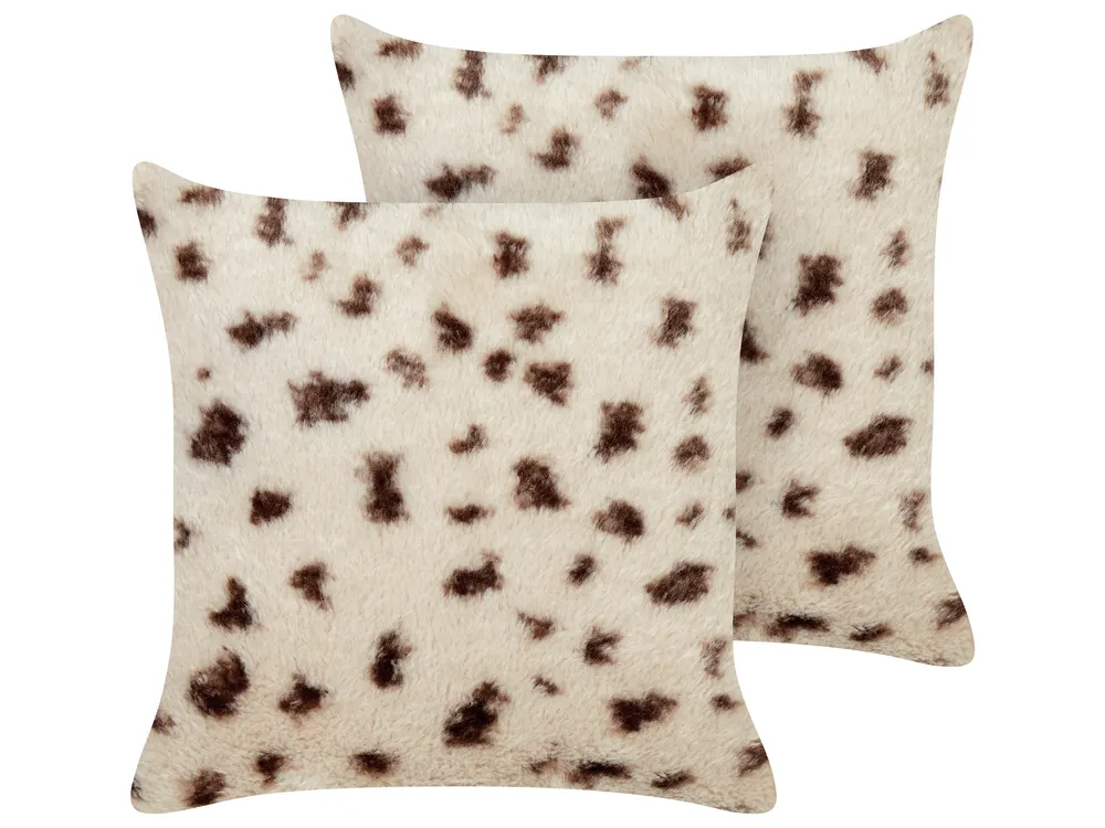 Set of 2 Decorative Cushions KASRA 45 x 45 cm Faux Fur Light Beige Abstract Pattern