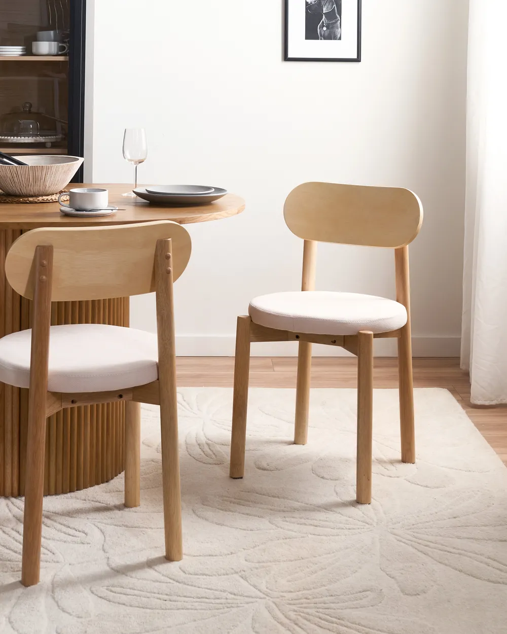 Set of 2 Dining Chairs PAULINA Wood Light Brown/ Light Beige