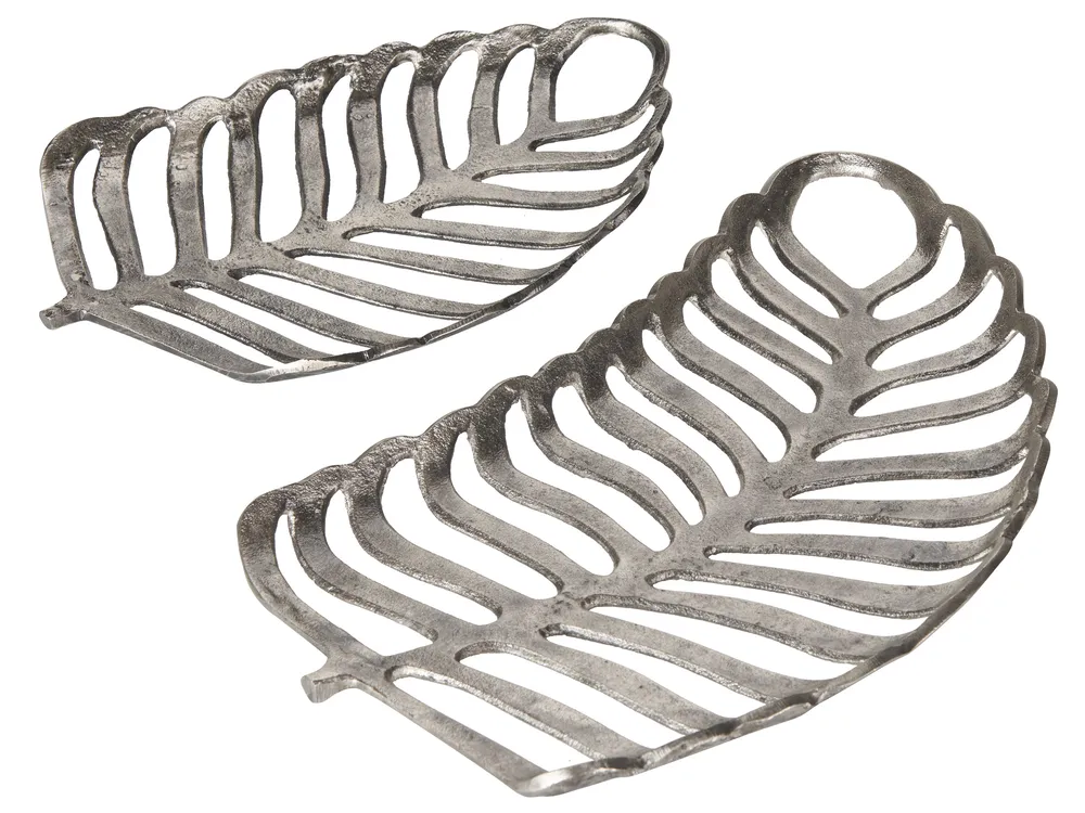 Set of 2 Trinket Dishes Leaf AMNISOS Metal Silver