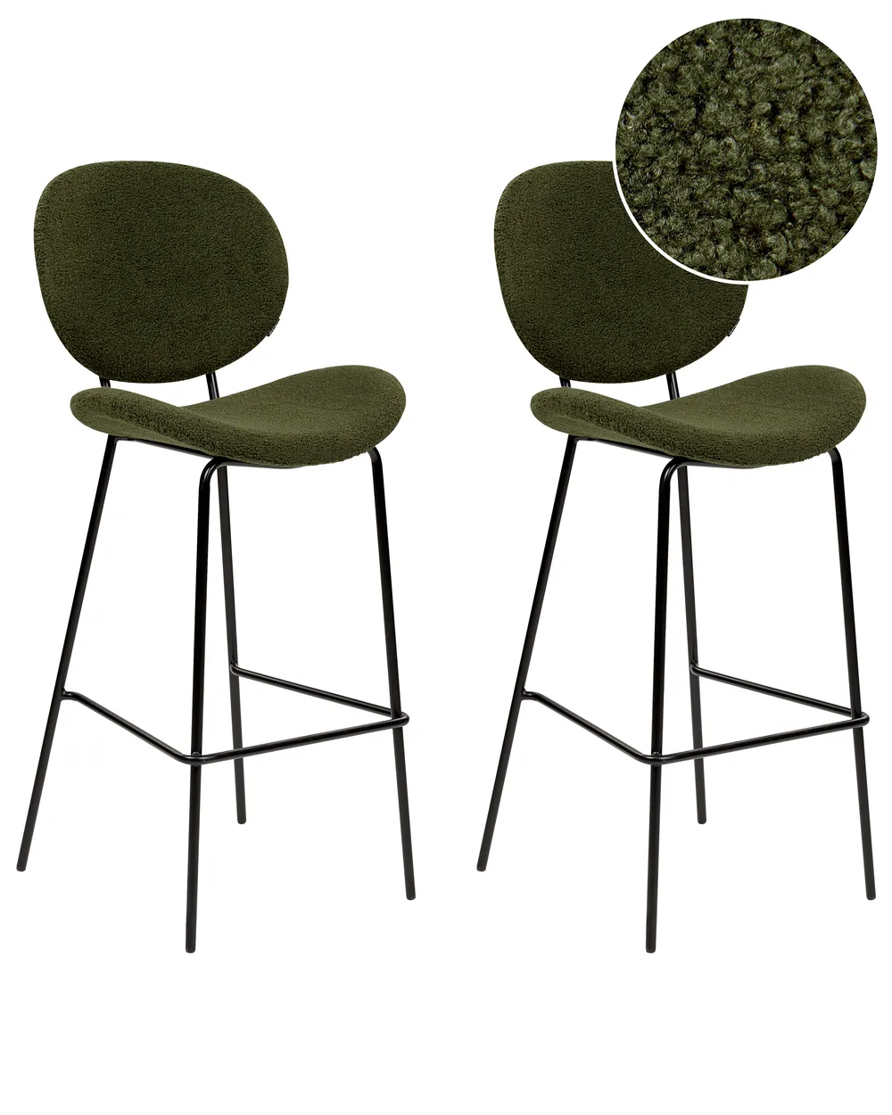 Set of 2 Bar Chairs LUANA Boucle Dark Green