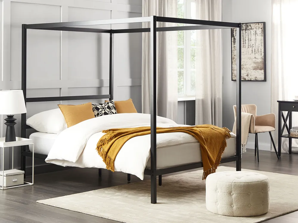 Metal  Canopy Bed Black LESTARDS Various Sizes