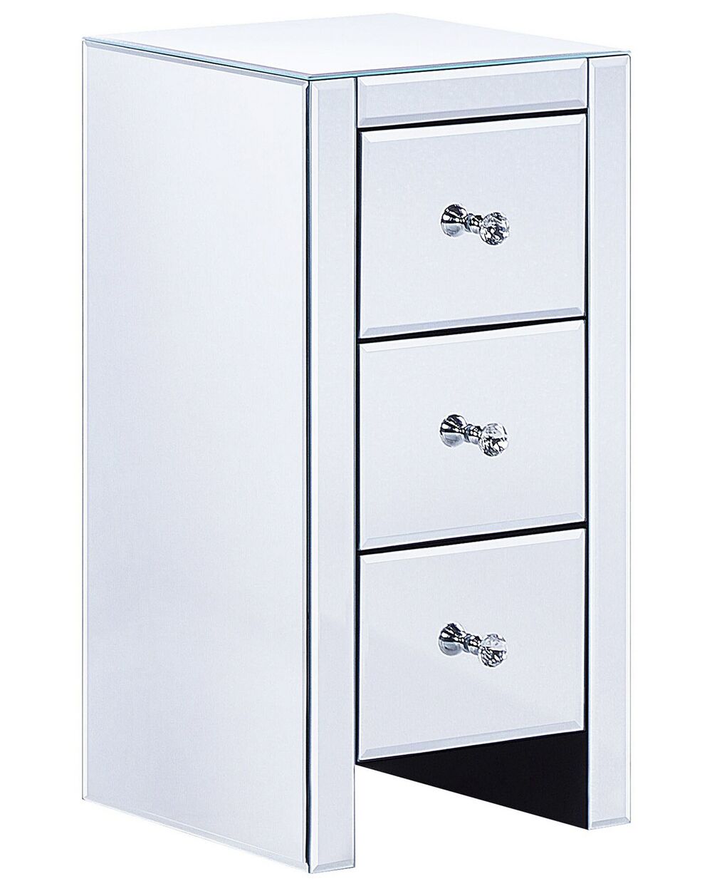 Sängbord med 3 lådor LORRIS Glas Spegelblank silver