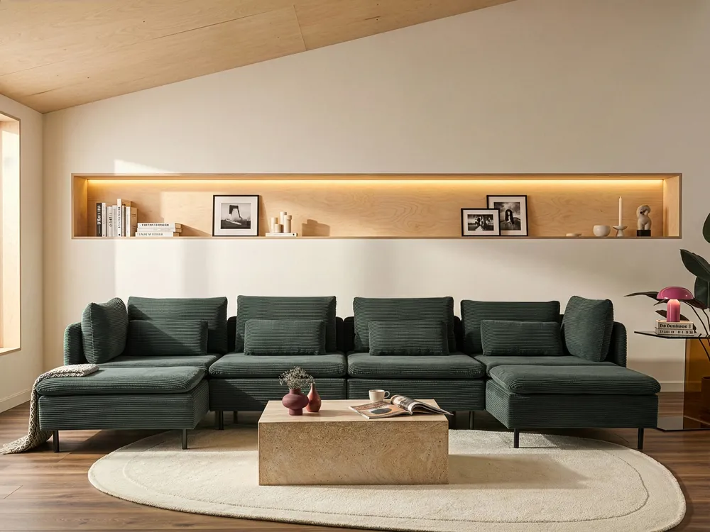 Modular U-Shape Sofa 4 Seater EGERIS Corduroy Dark Green