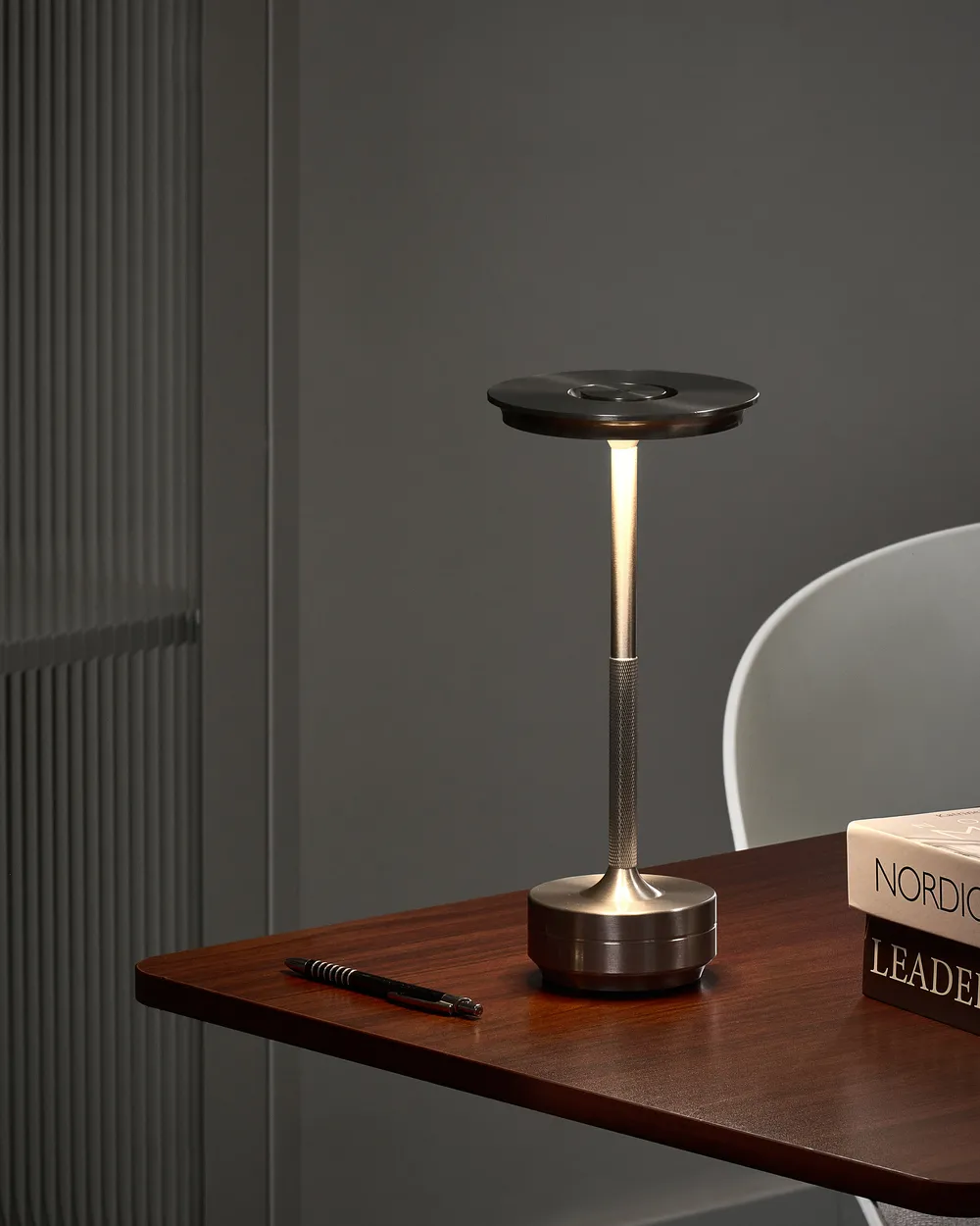 Wireless LED Table Lamp MAGO with Dimmer Metal Silver