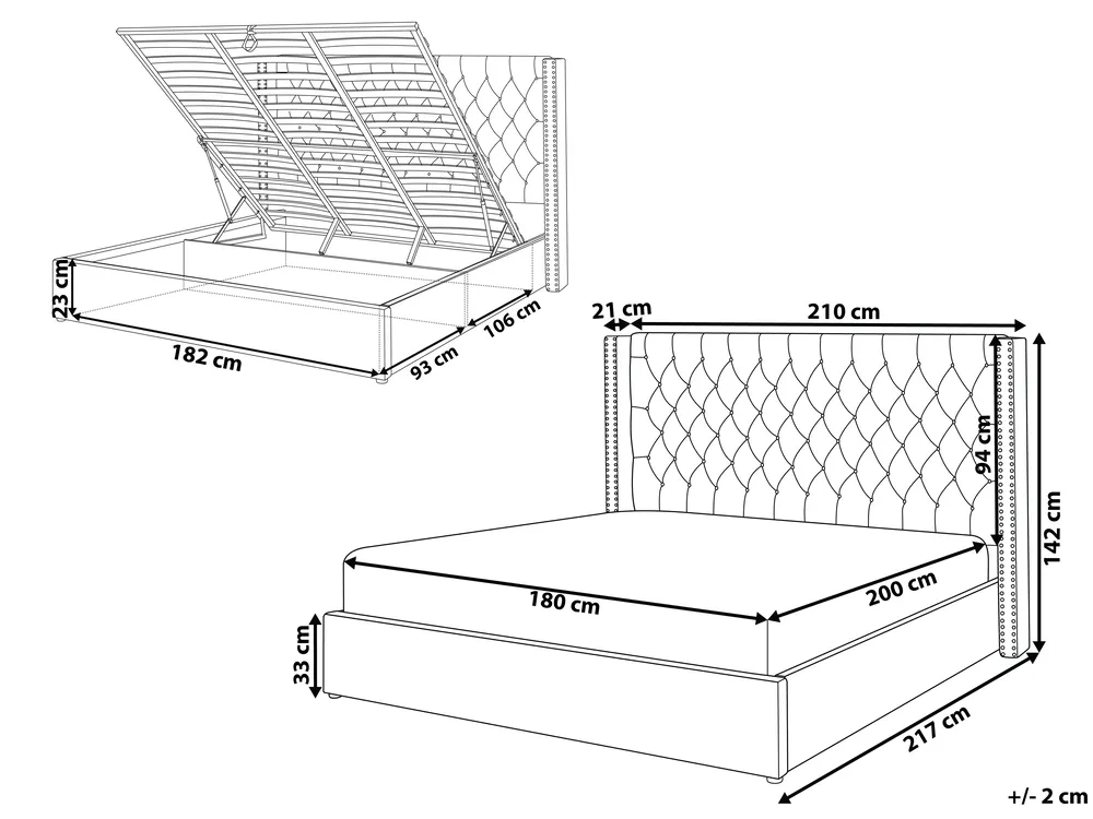 Ottoman Bed LUBBON Velvet Grey 180 x 200 cm (EU Super King)_766798