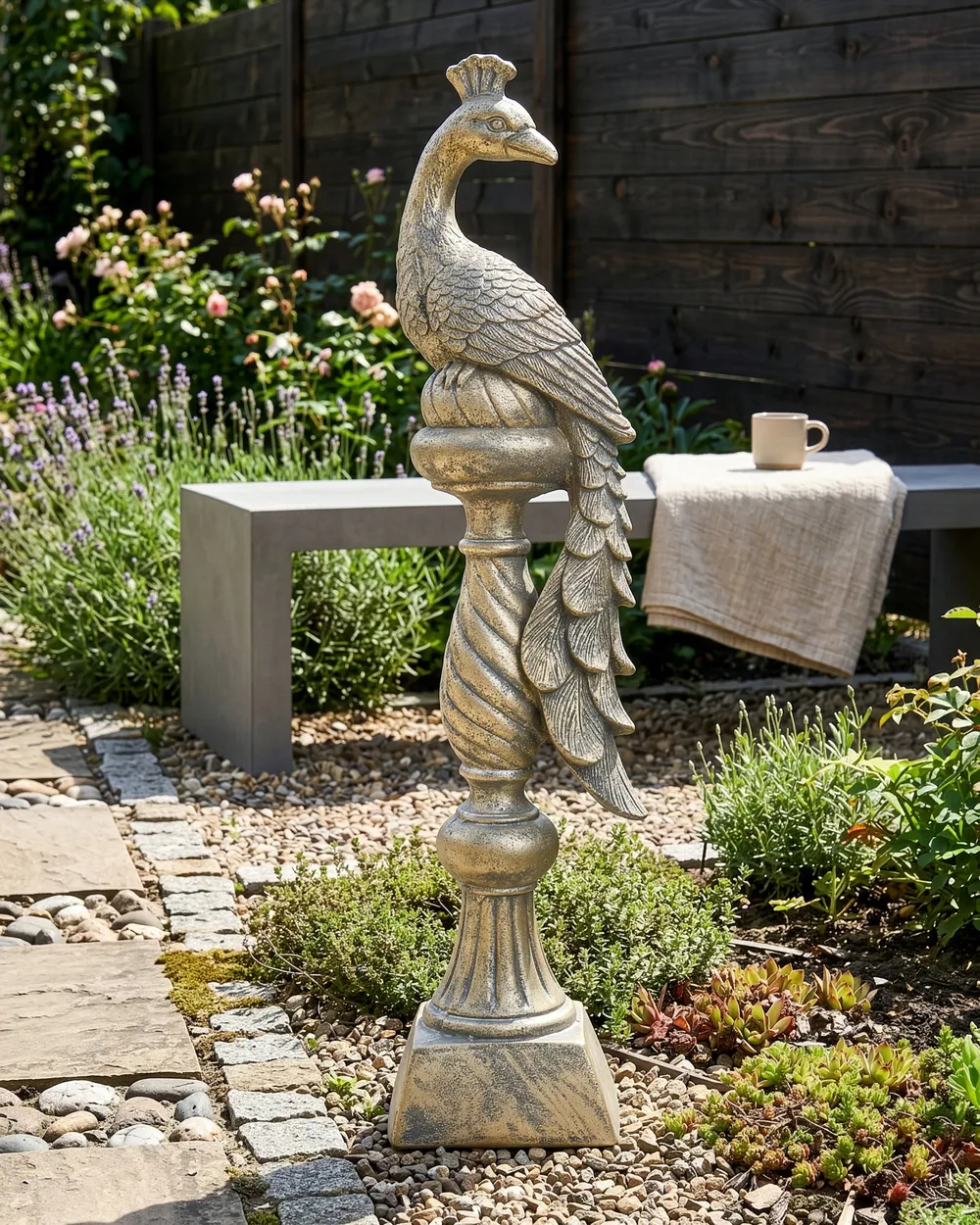 Garden Figurine HAARBY Peacock Gold