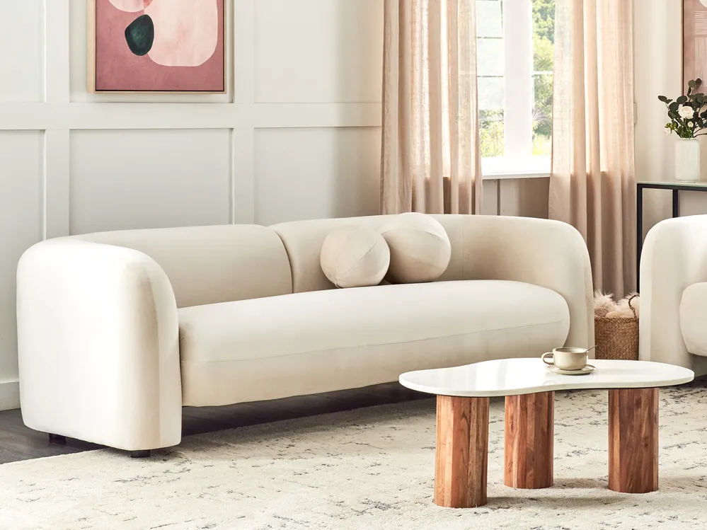Sofa 3 Seater LEIREN Velvet Off-White
