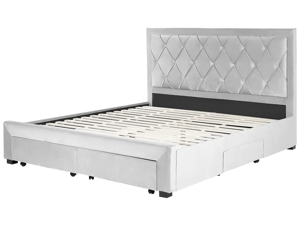 Bed with Storage Drawers LIEVIN Velvet Light Grey 180 x 200 cm (EU Super King)_858080