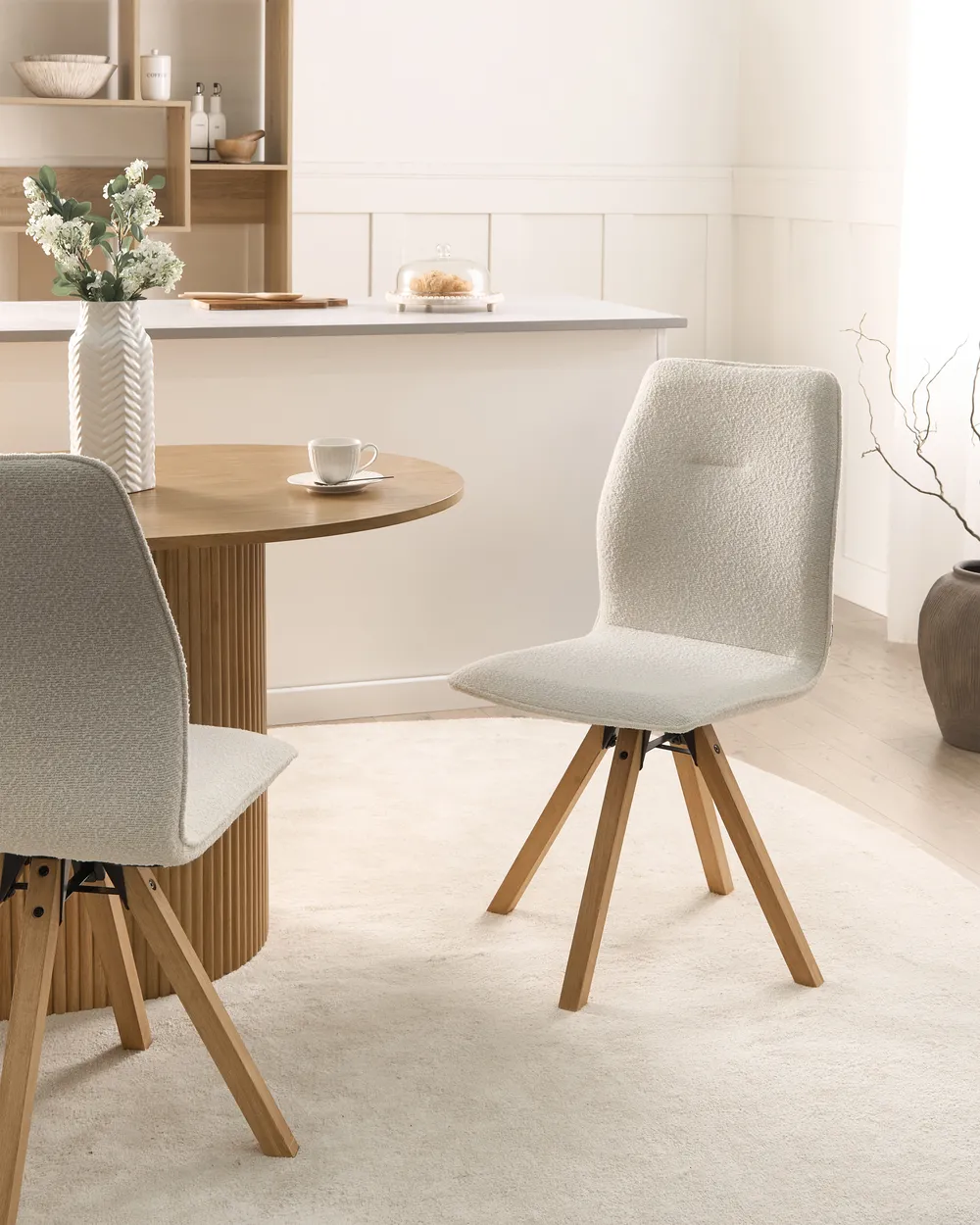 Set of 2 Dining Chairs Swivel ALKALI Boucle Off-White