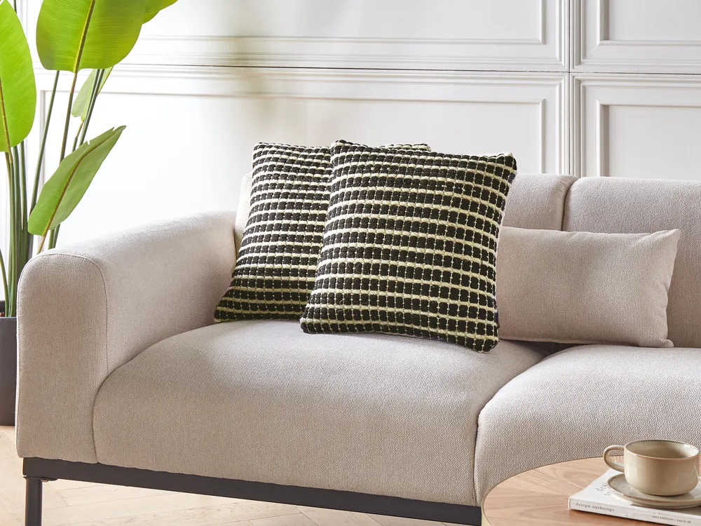 Set of 2 Decorative Cushions YONCALI 45 x 45 cm Cotton Black Checked