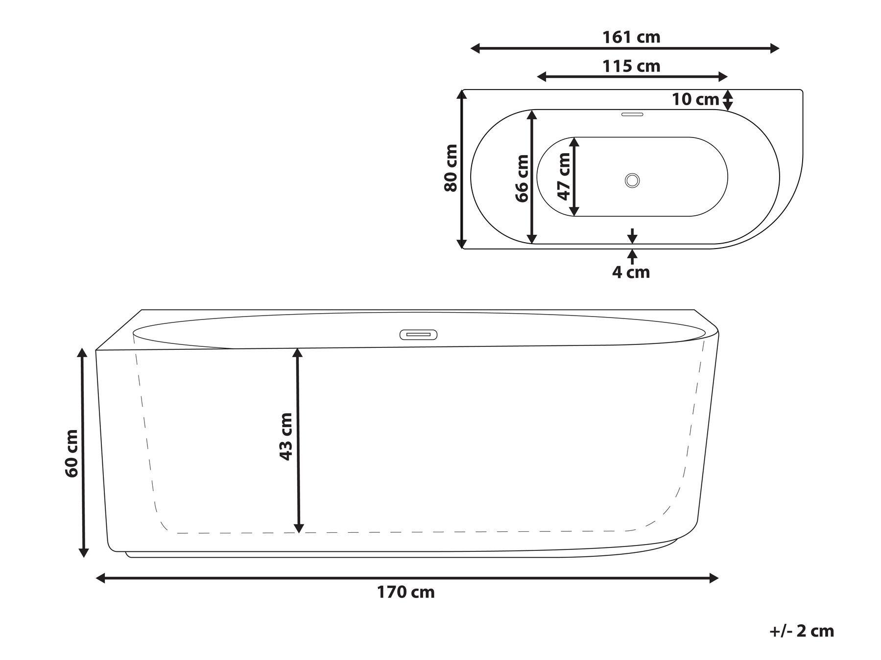 Hörnbadkar GOCTA 1700 x 800 mm Svart Högervänd_879119