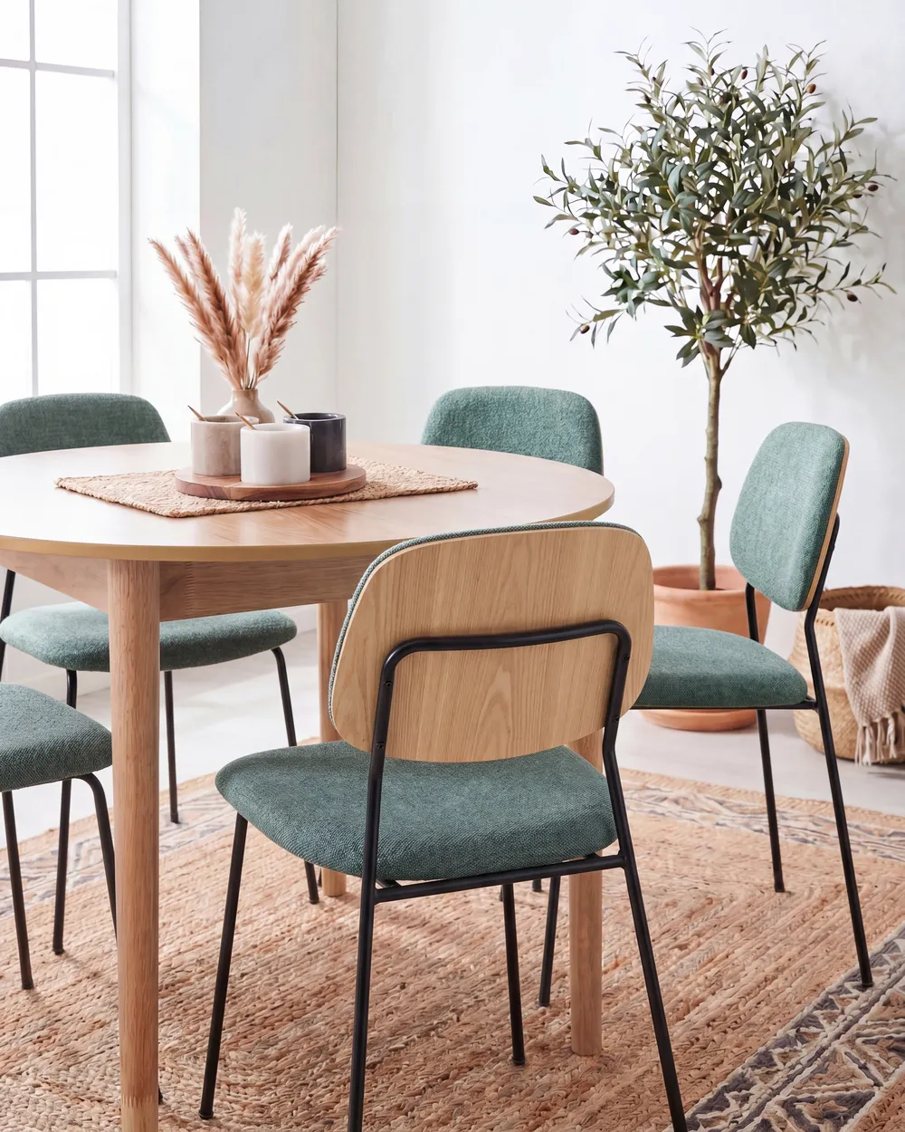 Set of 4 Dining Chairs RILEY Fabric Green