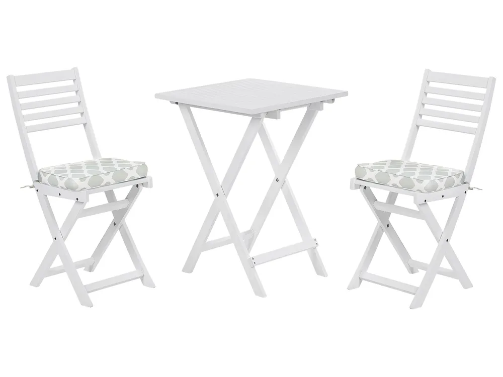 Bistro Set with Cushions Folding FIJI Acacia Wood White