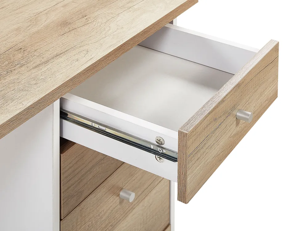 Home Office Desk HEBER 140 cm 60 cm with Drawers Brown/ White_772883