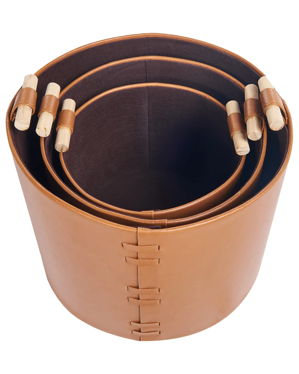 Set of 3 Baskets ARAM Faux Leather Brown_954516